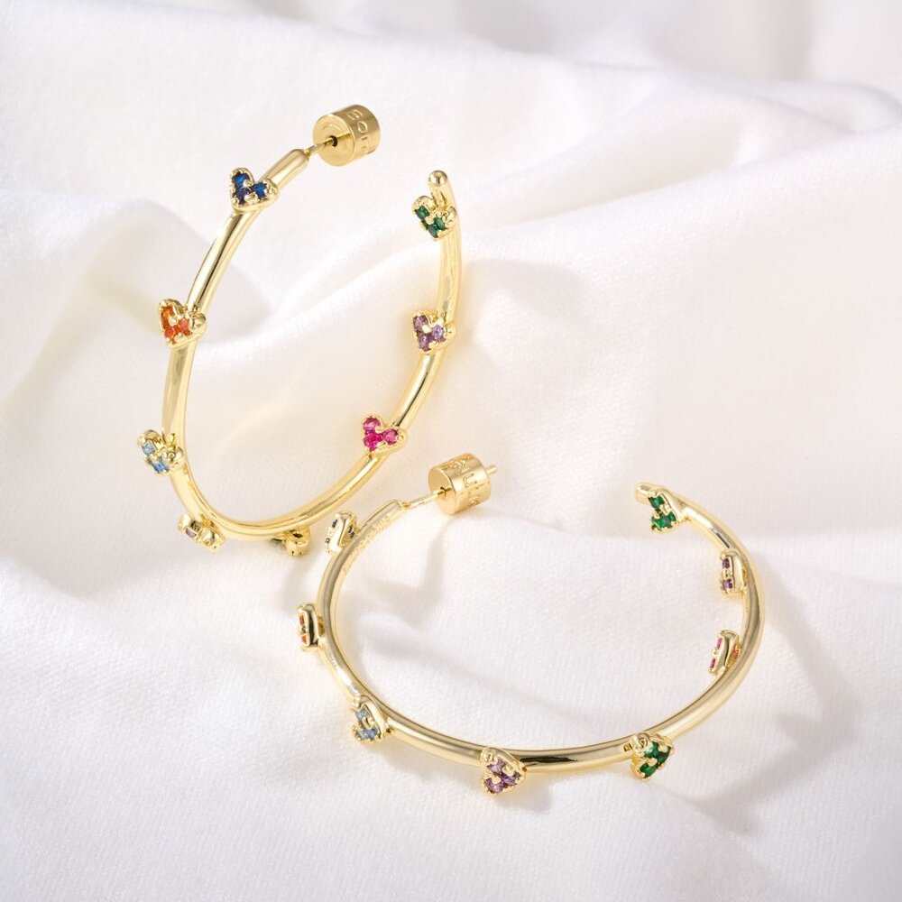 Alicia Bonnie Isabella Gold Multi Color Crystal Heart Love Hoop Earrings